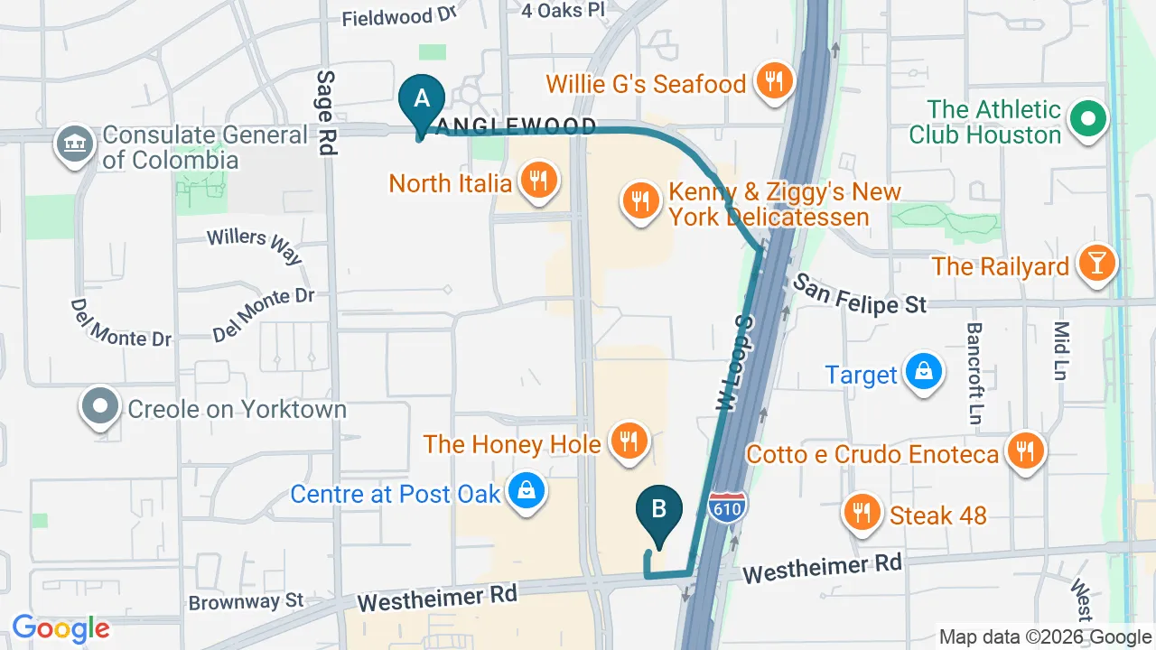 Driving directions map from Uptown & Galleria, Houston to Wellcare Chiropractic And Rehabilitation Clinic in Houston
