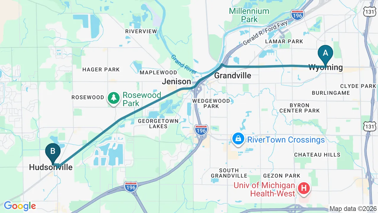 Driving directions map from Wyoming, MI to Wellcare Chiropractic And Rehabilitation Clinic in houston