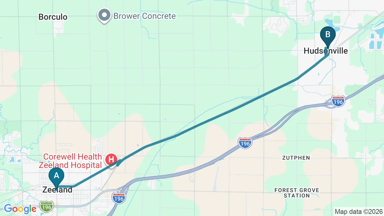 Driving directions map from Zeeland, MI to Wellcare Chiropractic And Rehabilitation Clinic in houston